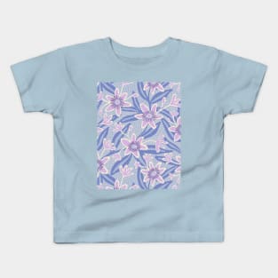 Abstract passiflora flowers in pale blue Kids T-Shirt